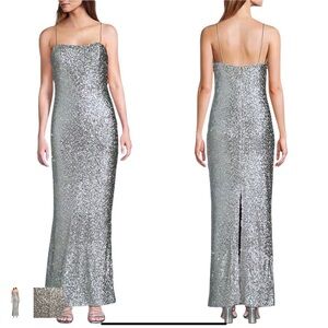 ANTONIO MELANI Silver Sequin Maxi Dress size 4